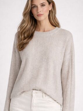 6397 Oversized Crew Ribbed Cashmere Blend Sweater in Oatmeal